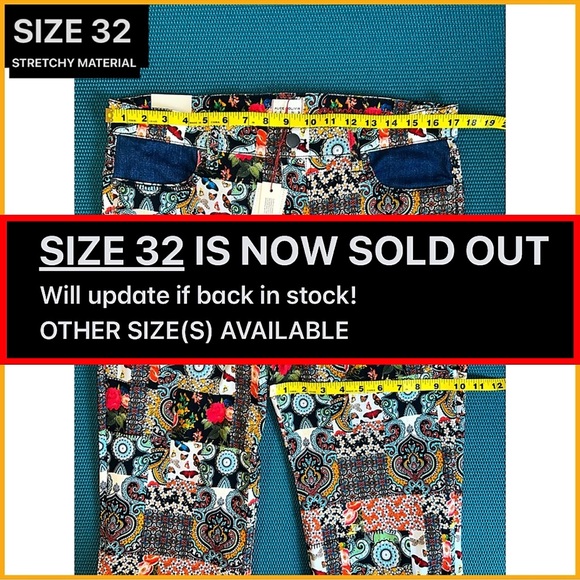 Alice + Olivia Beautiful Patchwork Mid Rise Denim Floral Flared Bell Jeans Pant - Picture 15 of 17